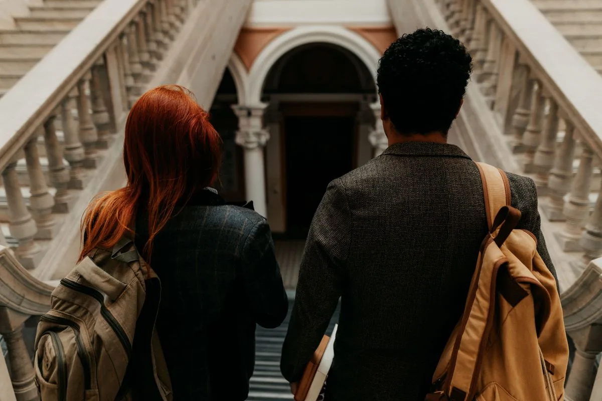 Summer semester length with university students on a grand staircase