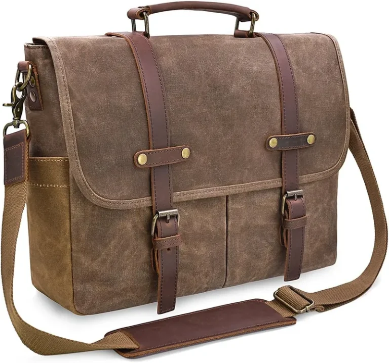NEWHEY vintage canvas and leather laptop messenger bag in brown