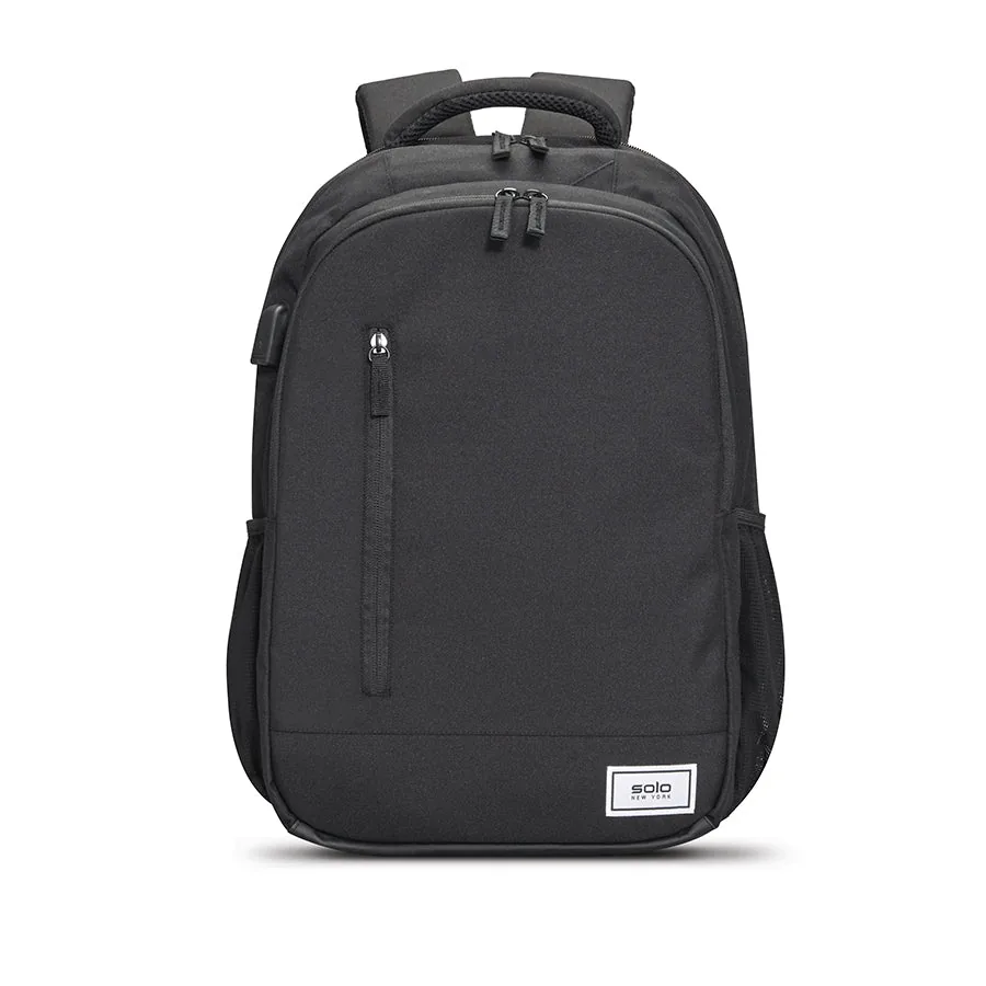 Solo sustainable Re:cycled Collection laptop bag — Re:define backpack in black, front view