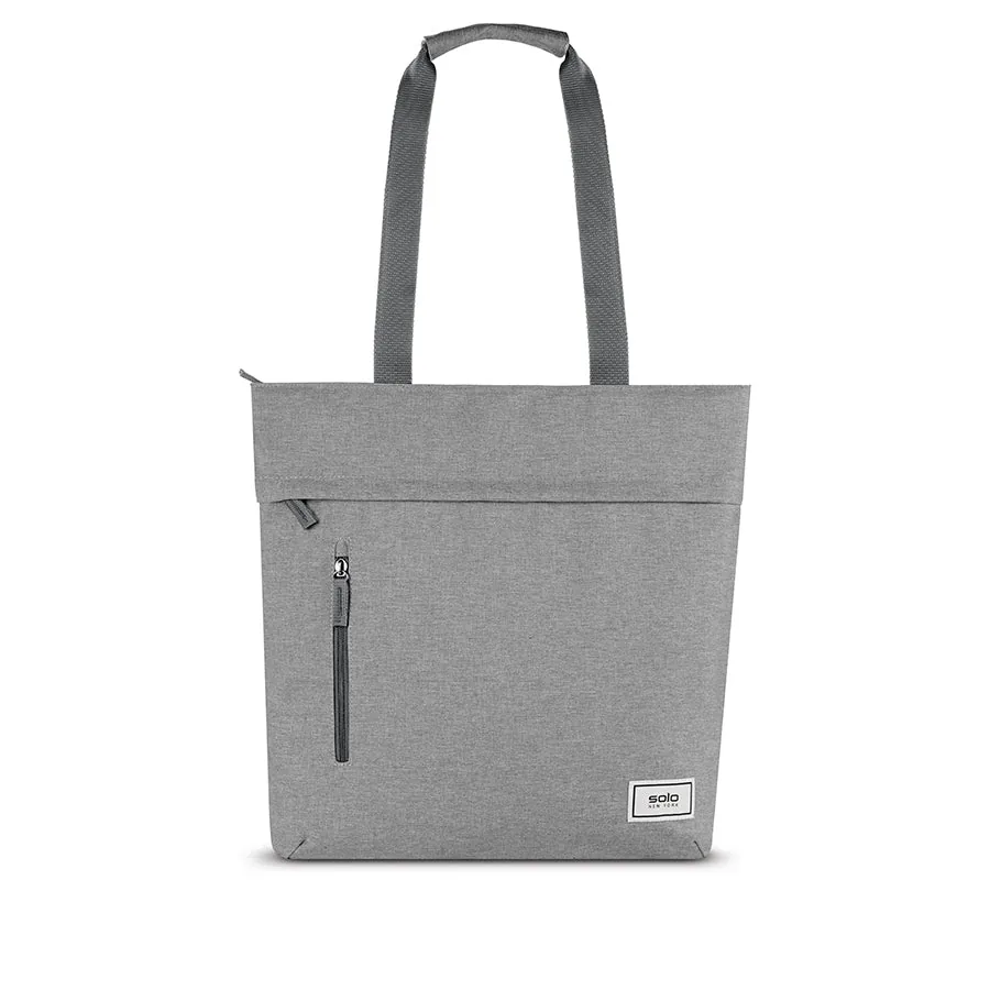 Solo Re:store tote bag in gray recycled fabric with front zippered pocket