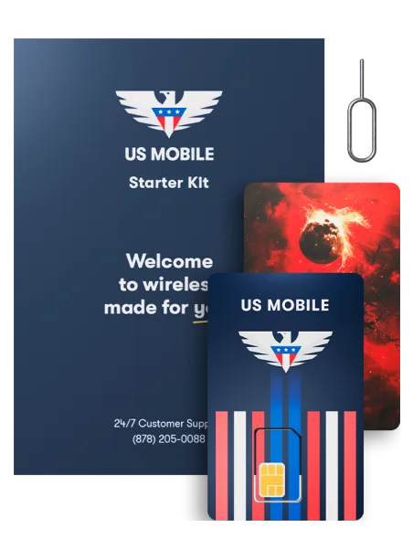 US Mobile prepaid SIM card starter kit with Warp and Dark Star SIM cards