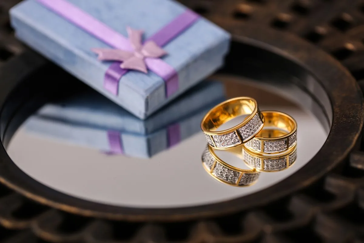 Close-up of gold wedding rings where to sell jewelry online sellers photograph hallmarks first