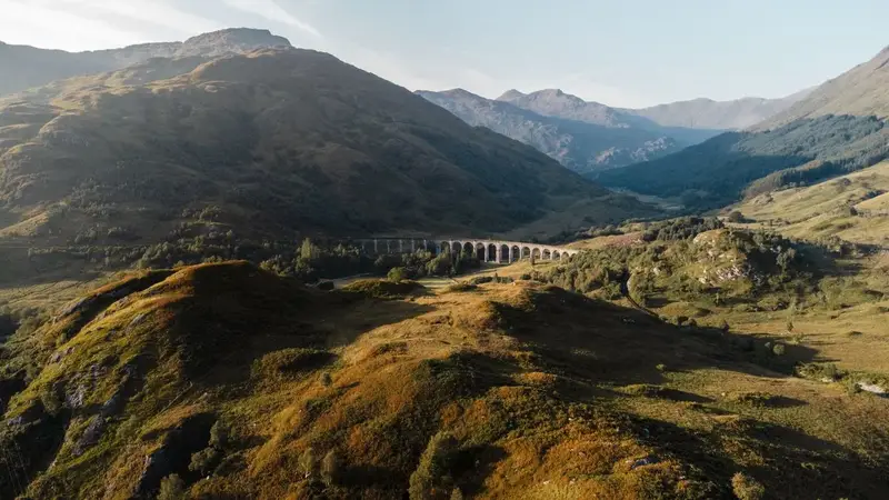 Glenfinnan Viaduct from above where to travel in summer planners book scenic rail early